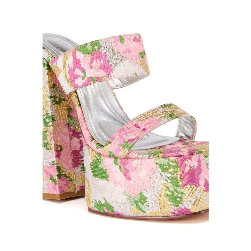 AZALEA WANG EUNICE PINK BROCADE PLATFORM SANDAL Size 10 - Picture 5 of 5